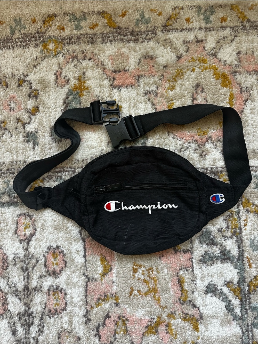Champion Black Waist Pack with Embroidered Logo